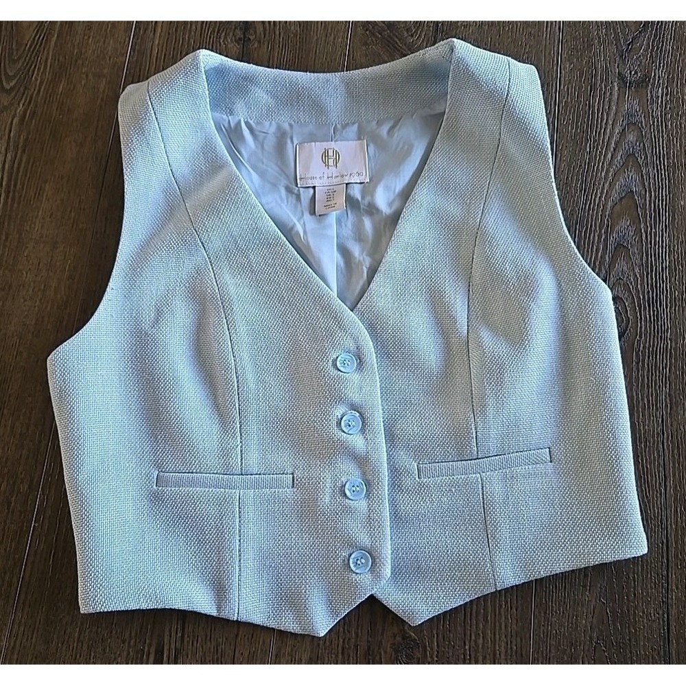 House of Harlow 1960 Vest Womens Large Light Blue Woven Button Up Light Small
